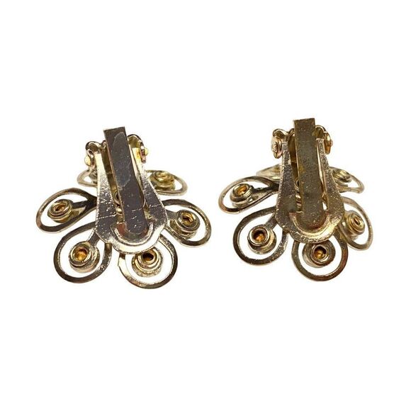 Vintage Blue Crystal Floral Earrings Prong Set Center Stone Snapback Silvertone - Picture 2 of 4